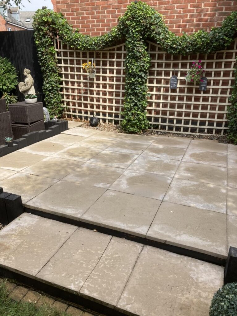 Patio area after power washing cleaning