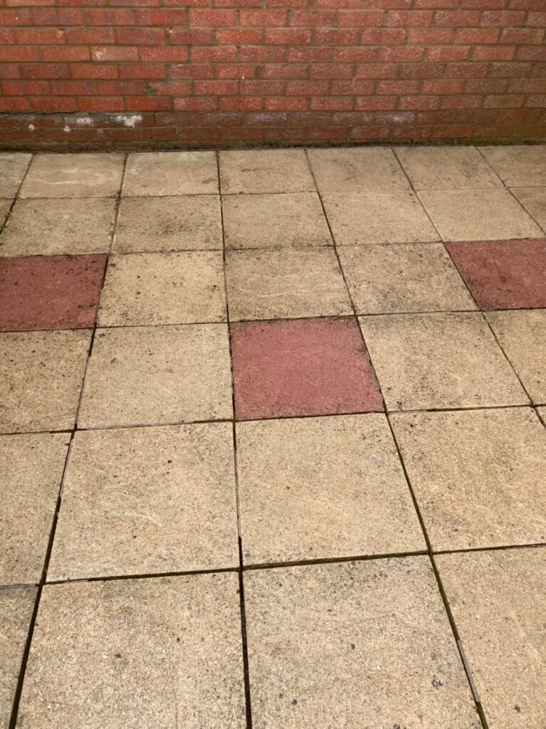 Patio after power washing cleaning